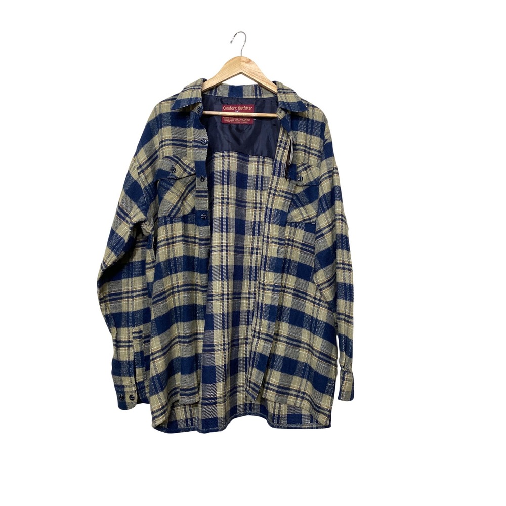 Comfort Outfitter Mens 2XL‎ Plaid Flannel Shirt Blue Tan Premium Cotton NWT